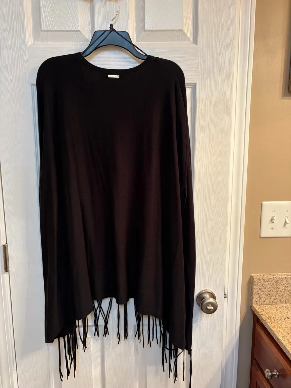 Michael Kors Black V-Neck Fringe-Hem poncho